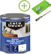 CetaBever Buiten Gevel & Kozijn Snel Beits - Zijdemat - Wit - 750 ml Inclusief 6 delige beitsset