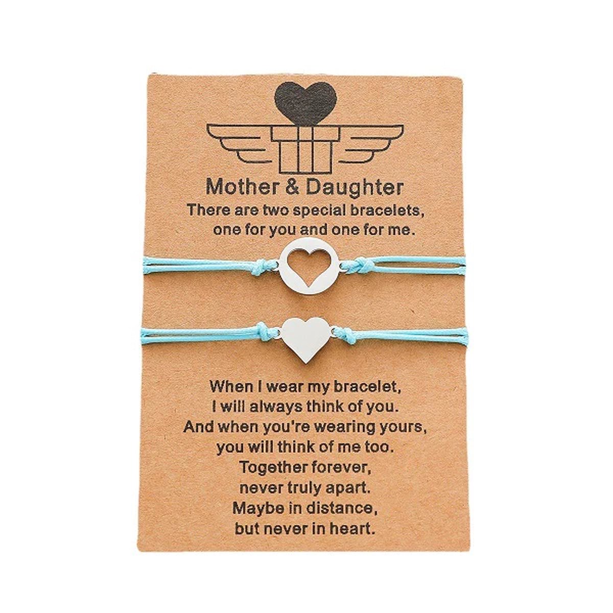 Moeder Dochter Armband voor 2 met Hartjes - Zilverkleurig met Blauwe Bandjes - Moeder Dochter Sieraden Cadeau - Pax Amare
