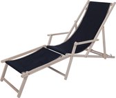 Kleurmeester.nl - Strandstoel met armleuning en voetsteun zwart - Opklapbaar - Beukenhout - Canvas stof | Zwart
