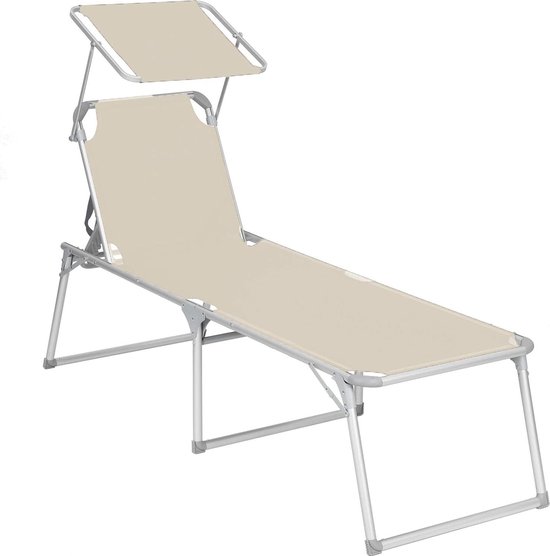 MIRA Home - Ligbed - Tuin - Zonnebed - Tuinstoel - Zonnescherm - Beige