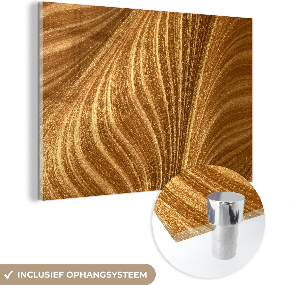 ® Glasschilderij 30x20 cm - Schilderij acrylglas - Close-up van gouden verf - Foto op glas