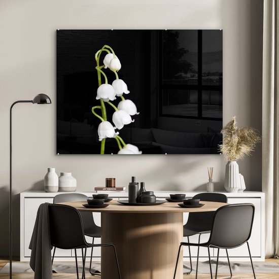MuchoWow® Peinture sur verre 120x90 cm - Peinture sur verre acrylique - Muguet - Fleurs - Zwart - Flora - Photo sur verre - Peintures