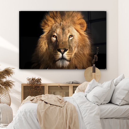 Peinture sur verre - Verre acrylique - Lion - Zwart - Animal - Décoration murale - Peinture sur verre - 150x100 cm - Photo sur verre