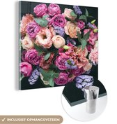 MuchoWow® Glasschilderij 20x20 cm - Schilderij acrylglas - Bloemen - Pastel - Roze - Foto op glas - Schilderijen