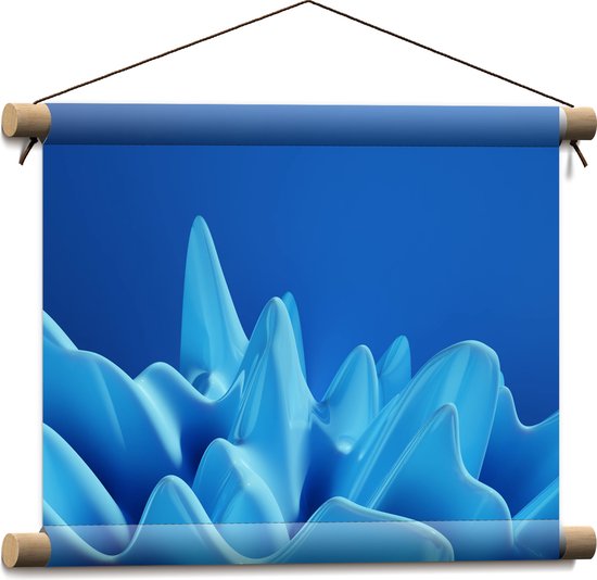Textielposter - Lichtblauw Abstract Figuur tegen Donkerblauwe Achtergrond - 40x30 cm Foto op Textiel