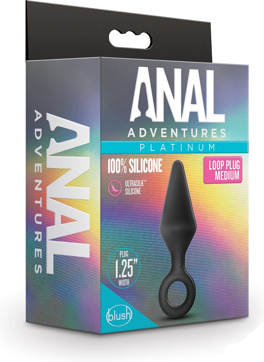 Goedkoopste Blush Buttplug Anal Adventures Platinum Silicone Loop Plug Medium Black Zwart