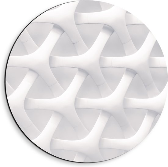 Dibond Muurcirkel - Kruisend Wit Patroon op Witte Achtergrond - 40x40 cm Foto op Aluminium Muurcirkel (met ophangsysteem)