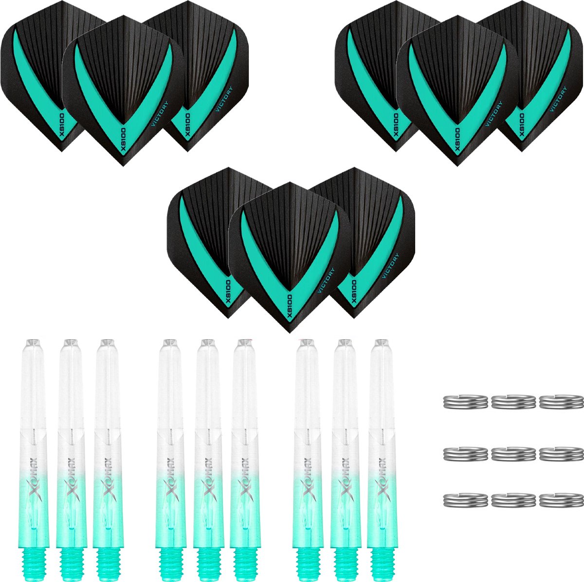 Darts Set - 18-delig - Maxgrip - 3 sets - dart shafts - jade-clear - short - 3 sets - Vista-X - dart flights