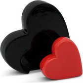 Stijlvolle dubbele harten ter decoratie - modern decoratief hart van keramiek 13 cm groot in zwart & rood als set - dubbel hart sculptuur goed als cadeau