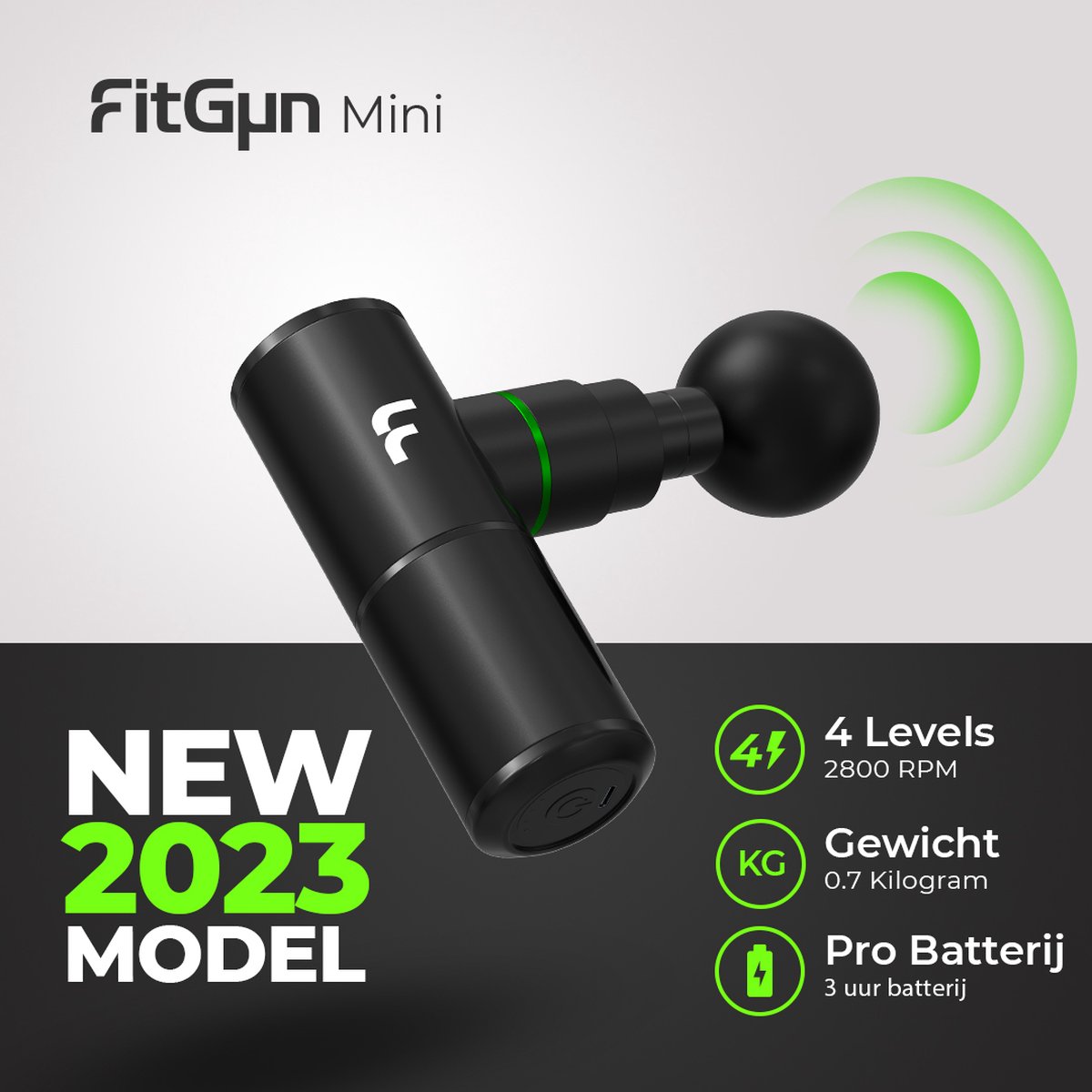 Afbeelding 2 van FitGun Mini Massage Gun Incl. E-book en 4 Opzetstukken - 3 Intensiteiten - Stille Motor - Duurzame Batterij - Triggerpoint Massage Apparaat - Spier Stimulator Pistool voor Optimaal Spierherstel - Zwart