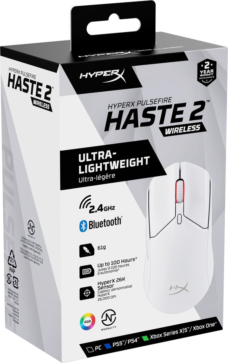 Souris gaming sans fil HyperX Pulsefire Haste 2 pour PC PS5 PS4 et Xbox  Blanc - Souris - Achat & prix