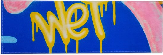 Vlag - Gele Graffiti Tekst ''Wet'' op Blauwe Ondergrond - 60x20 cm Foto op Polyester Vlag