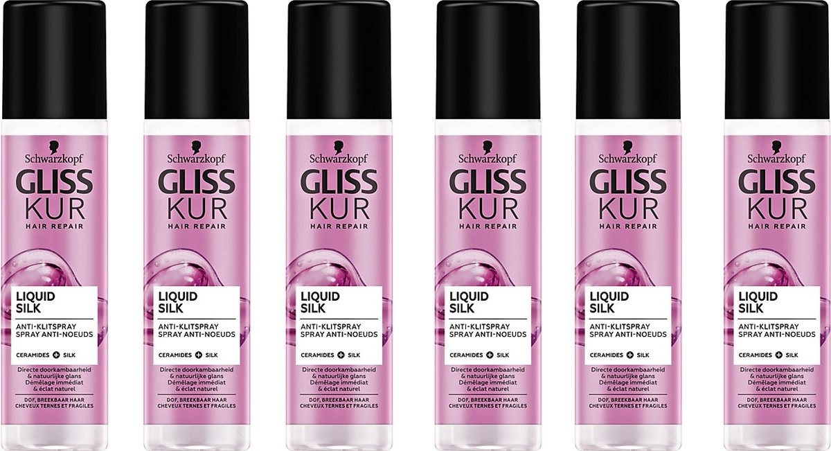 Gliss Kur - Liguid Silk Gloss - Schwarzkopf - Anti Klit Spray - 6x 200 ml - Voordeelpakket - Voordeelbundel - Gliss Kur Pakket - Schwarzkopf Pakket-