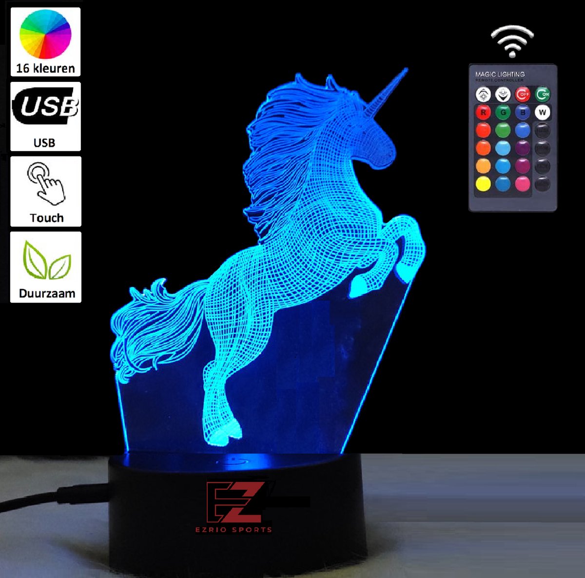 Nachtlampje Kinderen – 3D Night Light – Nachtlamp – LED Lamp – Tafellamp Slaapkamer – Nachtlampje Stopcontact – Op Batterijen – Verjaardagscadeau – Paard – Paarden Speelgoed - 16 color
