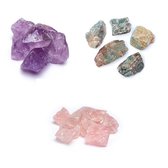 Ruwe Edelstenen Set Amazoniet, Amethist & Rozenkwarts - Verlies & Rouw - 3 Tot 5cm Per Steen - Edelstenen & Mineralen