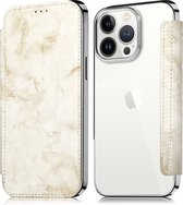 Flip Case Geschikt voor Apple iPhone 14 Pro - Zilver - Marmer - Folio Hoesje