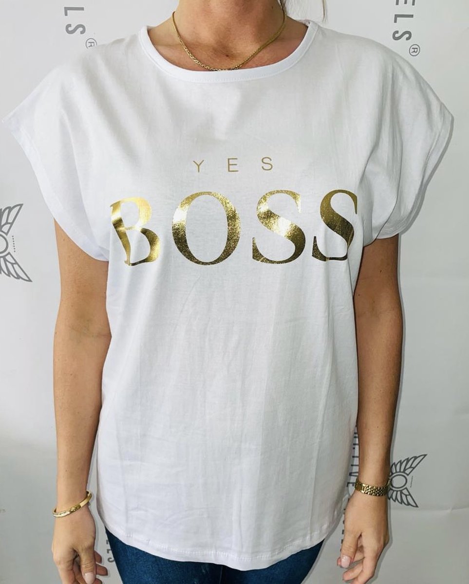 T-shirt Yes Boss wit&goud M