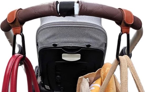 Premium Kinderwagen Tassenhaakjes - 2 Stuks – Bruin – Luiertas Tassenhaak – Buggy Accessoires – Organizer – Haak – Tassenhanger – Extra Stevig – Tas - Tassen - Merkloos