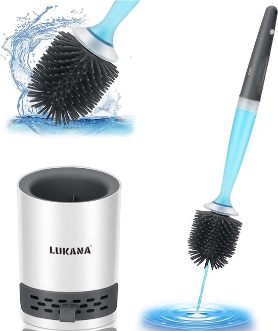 Lukana Siliconen WC Borstel met Zeepdispenser - Hervulbaar - Vrijstaand of Hangend - Sneldrogend, Hygiënisch & Antibacteriële Werking - Zonder Boren - Toilet Brush - Toiletborstel Houder - Lekbak