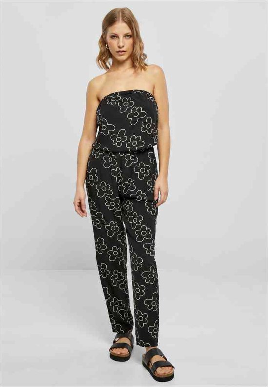 Urban Classics - Viscose Bandeau Jumpsuit - S - Zwart/Wit