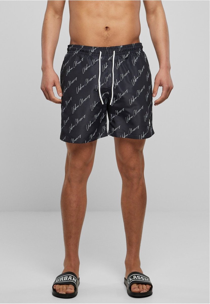 Urban Classics Pattern blackscriptlogo Zwemshorts S Zwart