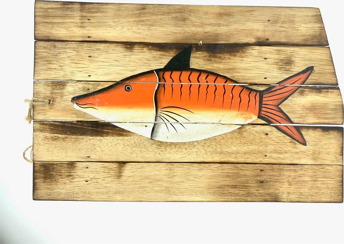 Sloophout met Vis oranje 40x25 cm