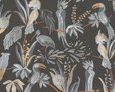 PAPIER PEINT FEUILLES ET OISEAUX | Jungle - noir gris beige orange - AS Création House of Turnowsky