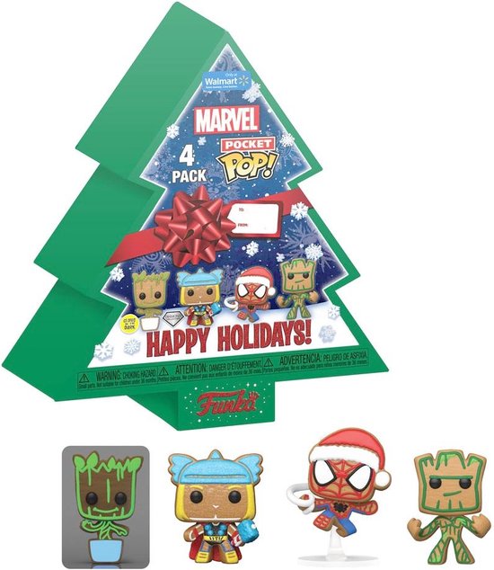 Funko Pocket Pop! Keychain 4-Pack: Marvel - Happy Holidays Tree Box (Glows in the Dark) (Diamond Collection)