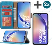 Arara Hoesje geschikt voor Samsung Galaxy A54 (5G) hoesje - bookcase met pasjeshouder + 2x Screenprotector tempered glass - Turquoise