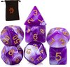 Afbeelding van het spelletje D&D dice set - Marmer serie - DnD dobbelstenen set Paars wit - Dungeons and Dragons dobbelstenen Inclusief velvet bewaarzakje - Polydice
