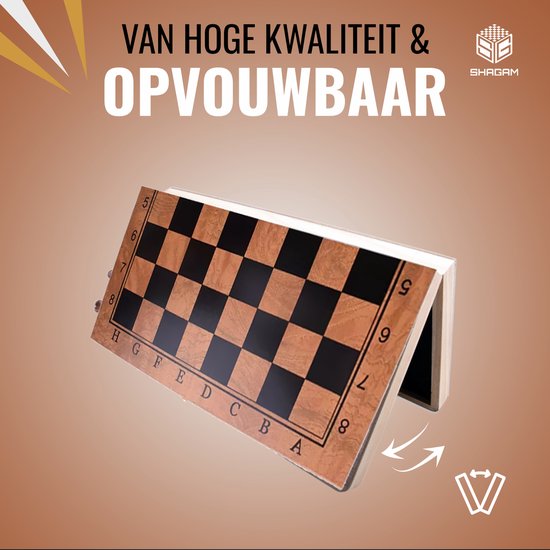 Thumbnail van een extra afbeelding van het spel Schaakbord | Dambord | Backgammon | 39 x 39 cm | Schaakspel | Schaakset | Schaken | Dammen | Met Schaakstukken | 3-in-1 Bordspel | Chess | Hout | Opklapbaar