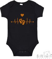 100% Katoenen Romper "Hartslag voetjes" Unisex Katoen Zwart/tan Maat 56/62