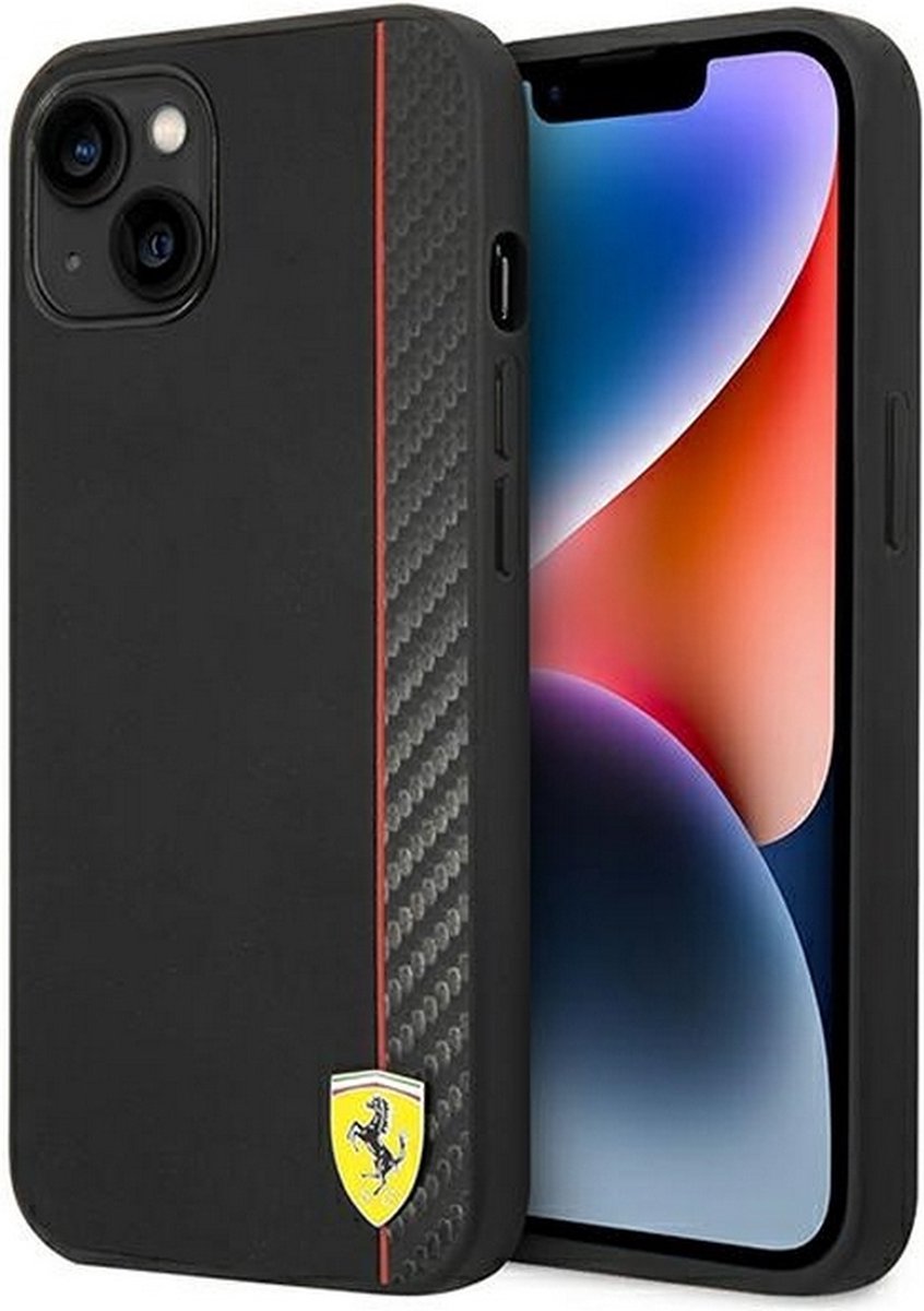Ferrari Smooth Carbon Back Case - Geschikt voor Apple iPhone 14 Plus (6.7") - Zwart
