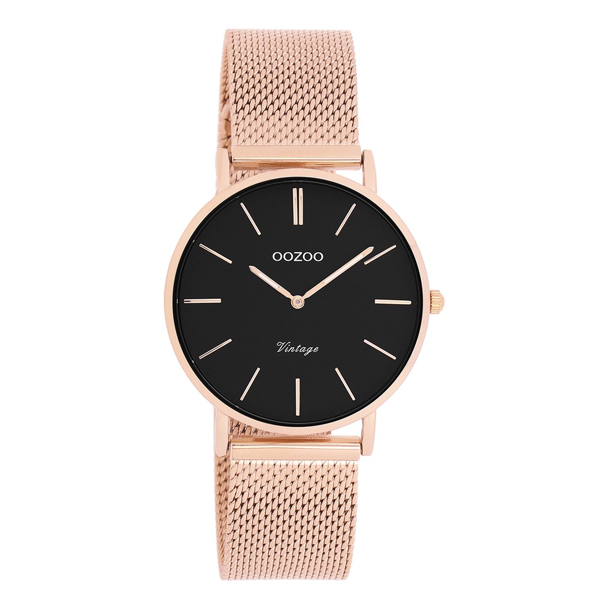 OOZOO Vintage series - rosé goudkleurige horloge met rosé goudkleurige metalen mesh armband - C9927 - Ø32