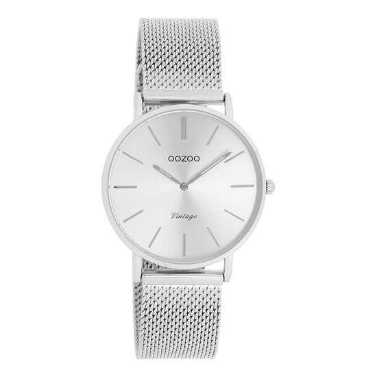 OOZOO Vintage series - zilverkleurige horloge met zilverkleurige metalen mesh armband - C9907 - Ø32
