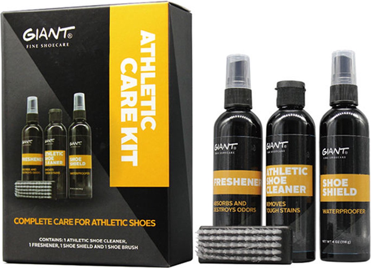 Giant Sneakercleaner – Milieuvriendelijke Schoenverzorgingsset – Schoenencleaner voor Leer, Canvas, Nylon, Rubber & Vinyl – Inclusief Beschermspray, Verfrisser & Schoenborstel