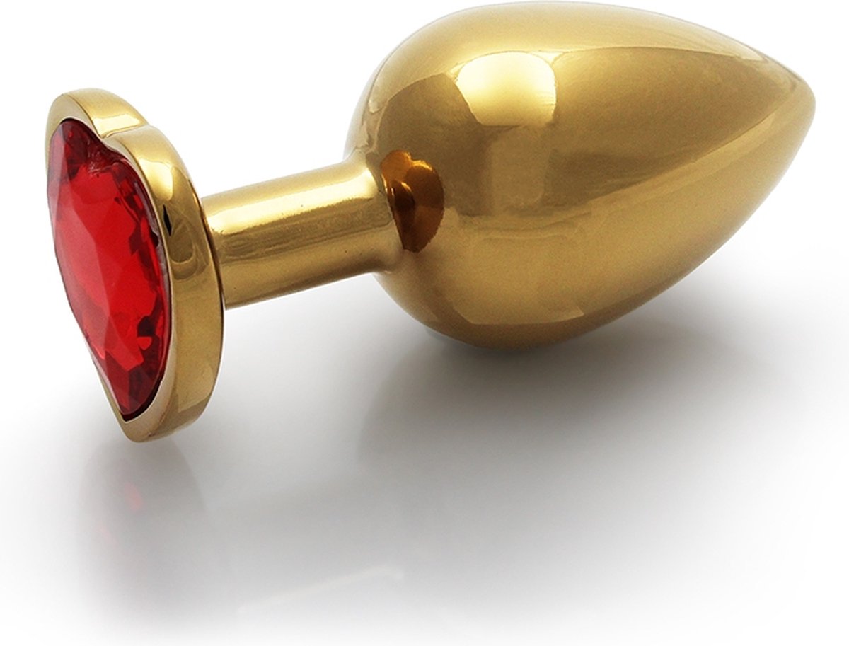 Shots - Ouch! OU807GLD - Heart Gem Butt Plug - Large - Gold / Ruby Red