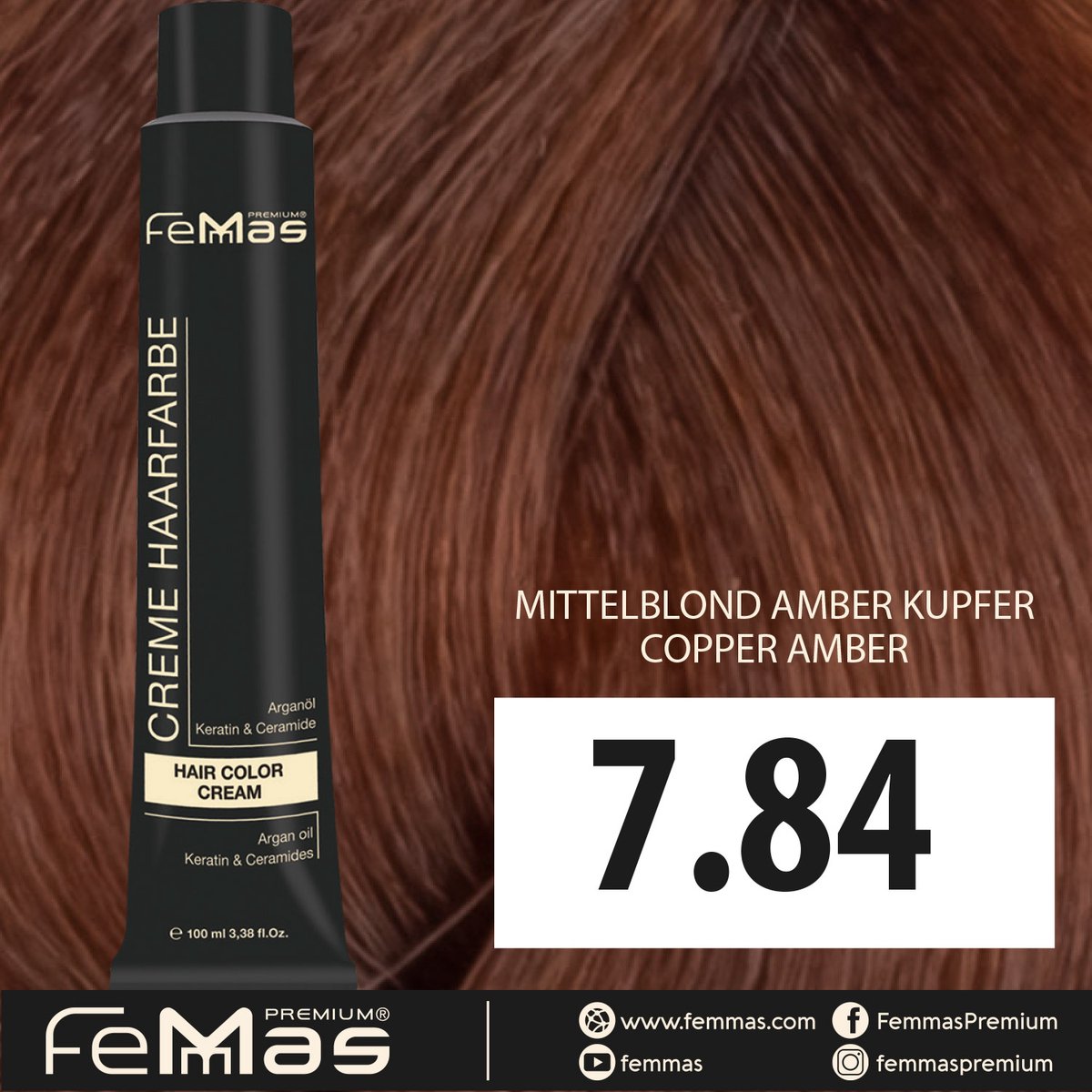 Femmas (7.84) - Haarverf - Middenblond Amber Koper - 100ml