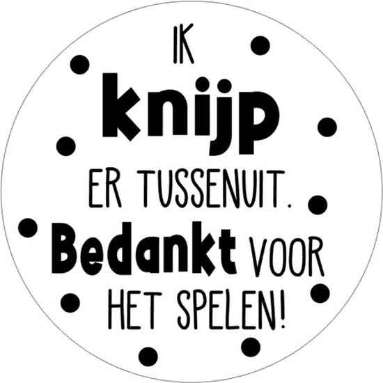 Foto: 20x sluitsticker ik knijp er tussenuit zwart wit 40 mm verjaardags sticker sluitzegel sticker verjaardag jongens meisjes uitdelen knijp fruit cadeau s kado s glossy sluitzegel wensetiket uitdelen jarig trakteren hoera