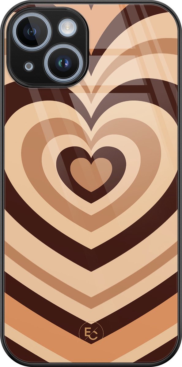 Hoesje geschikt voor iPhone 14 - Hart bruin - Luxe Hard Case - Print - Bruin - ELLECHIQ