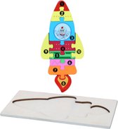 Eramic - Houten Puzzel Raket - 10 Stukken - Gratis Verzending - 3D Kinder Puzzel - Educatief Speelgoed Voor Motoriek & Ruimtelijk Inzicht - Baby & Kinder Cadeau - 1, 2 & 3 Jaar - Dieren - Jongen & Meisje - Zonder Nopjes - Montessori