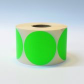 Blanco Stickers op rol 75mm rond - 1000 etiketten per rol - mat fluor groen