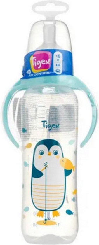 Babyflesje - Tigex | Pinguïn | babyfles air control | 3 snelheden | 330 ml | 6+ m | blauw 6+ m