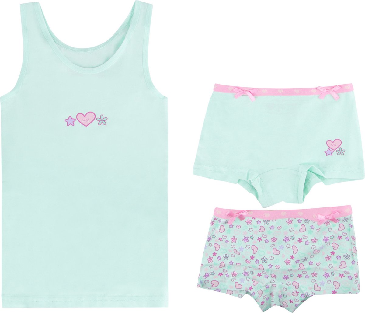 Kinderondergoed Funderwear - Set Sweetmet hartjes - Mint - Maat 122 -