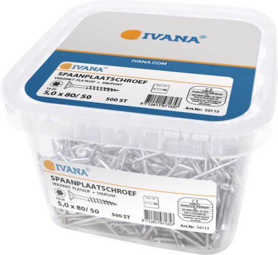 IVANA SPAANPLAATSCHR VERZ PK 5.0X80/50 TX20+ EMMER INHOUD 500 STUKS