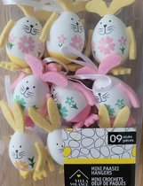 9 Paashangers met gezichtjes voor Paasboom - gele en roze paaseitjes voor paastakken - paasdecoratie