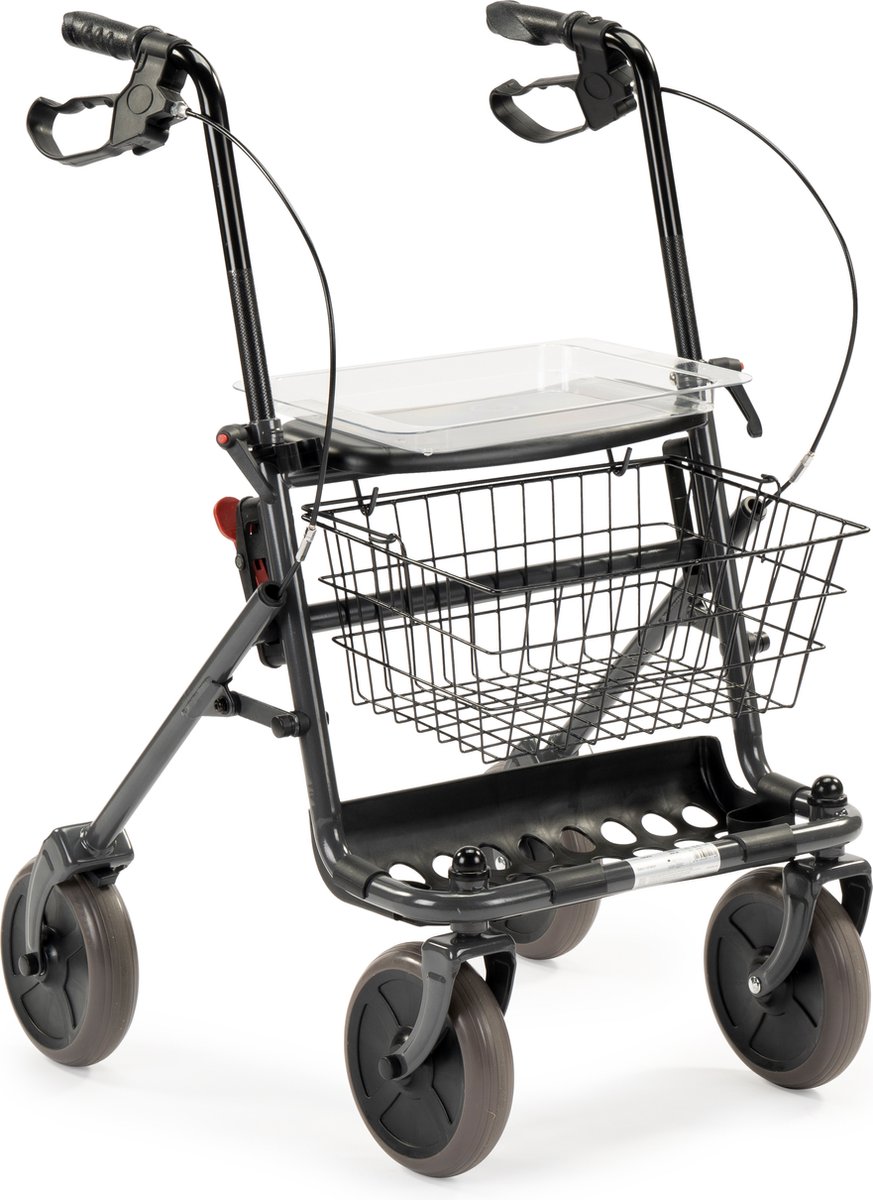 Goedkoopste Inklapbare / opvouwbare rollator Donkergrijs - Inclusief dienblad, stokhouder en mandje