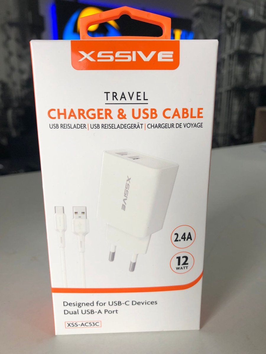 Xssive Travel Charger and USB Cable XSS-AC53C Designed for USB-C Devices Dual USB-A Port (2.4 A) (12Watt)