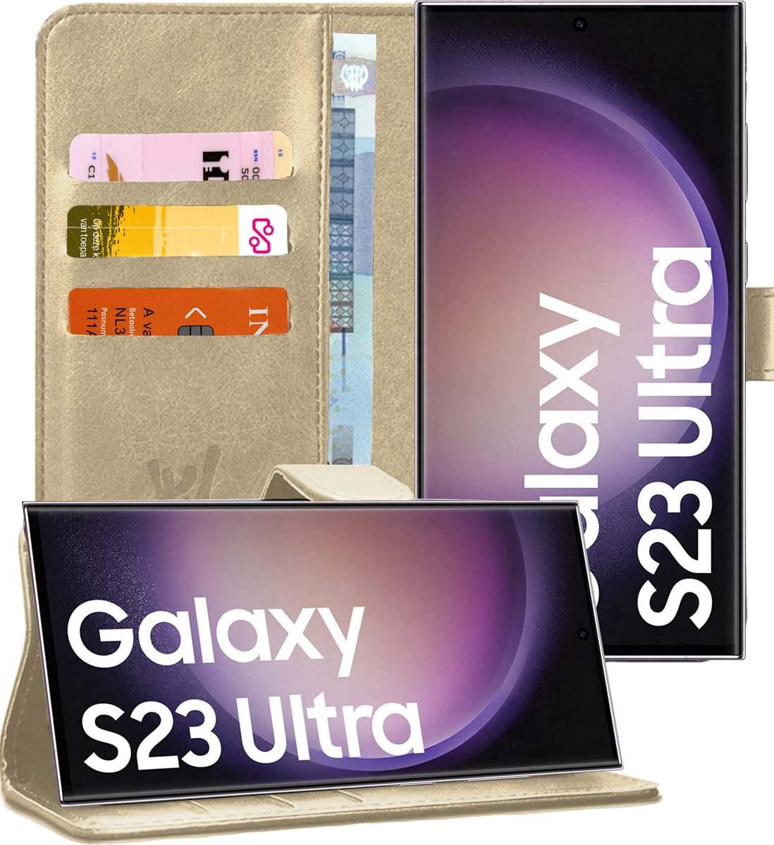 Hoesje geschikt voor Samsung Galaxy S23 Ultra - Book Case Kunstleer Pasjeshouder Goud