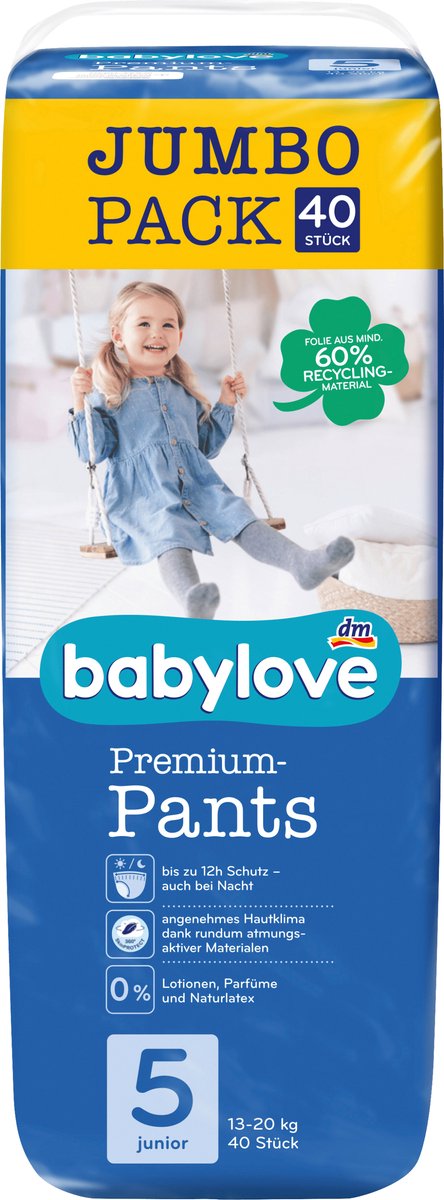 babylove Pantalon à couches Premium Pants - Taille 5 - junior - 13-20 kg,  pack jumbo 